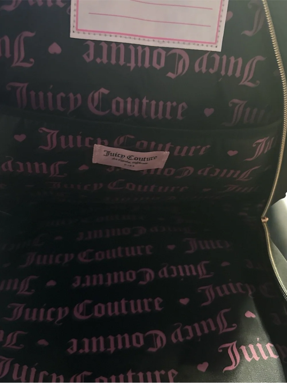 Juicy Couture Black Quilted Backpack with Rose Gold Heart Charm Chain